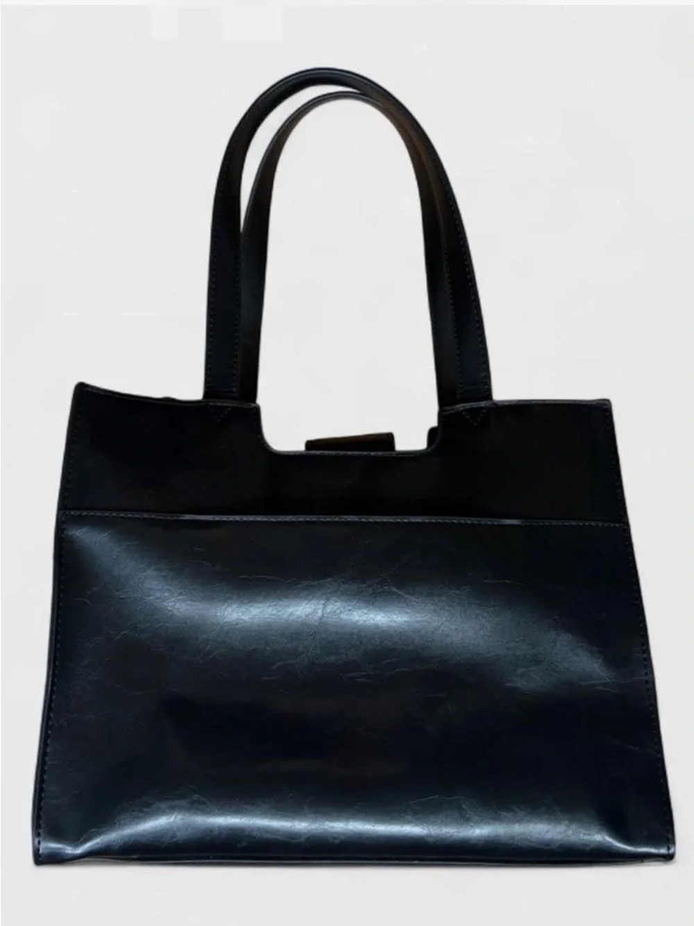 Classic Black Faux Leather Tote Bag - Women's Everyday Shoulder Bag